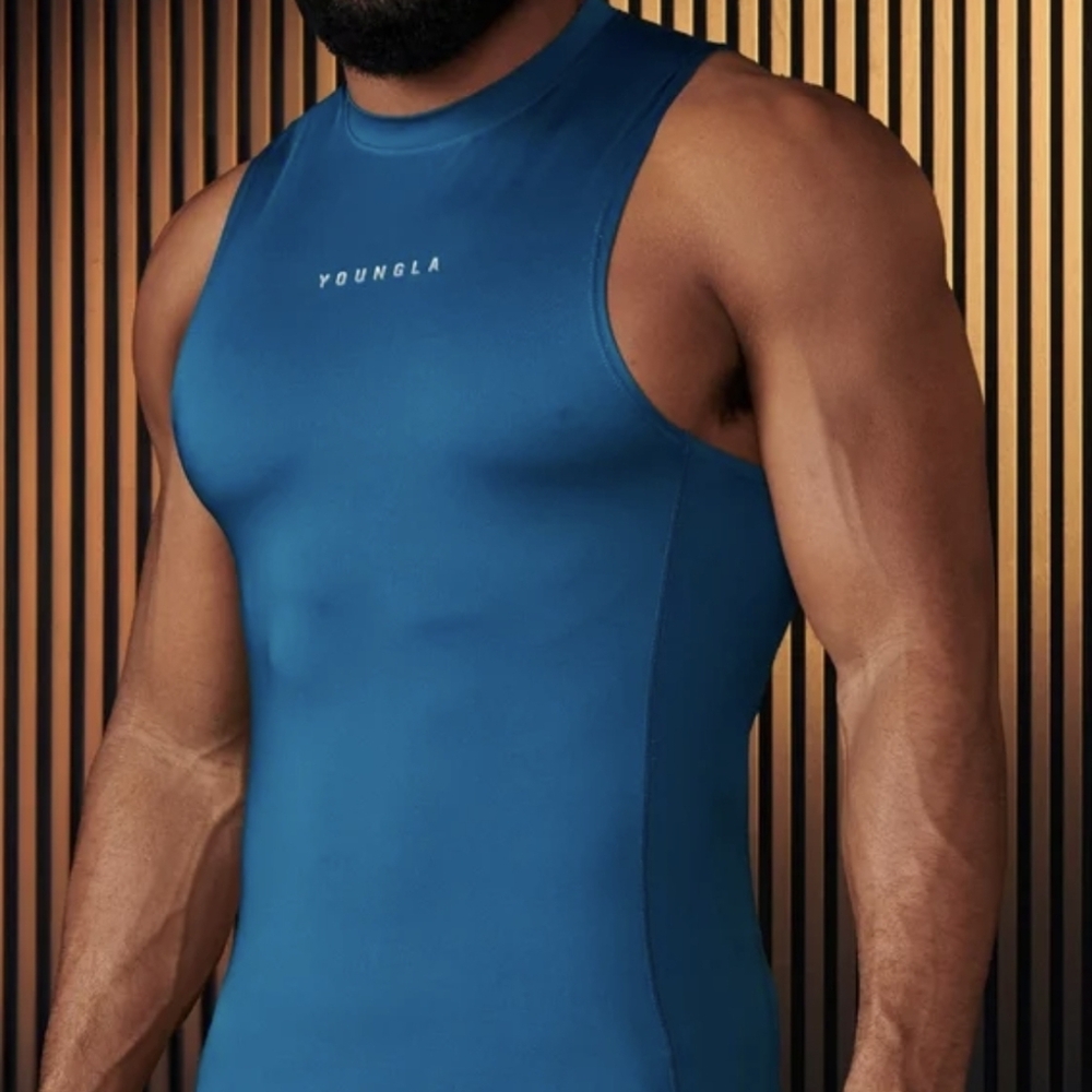NWT YoungLA 341 Blitz Men's Teal Compression Tank Top